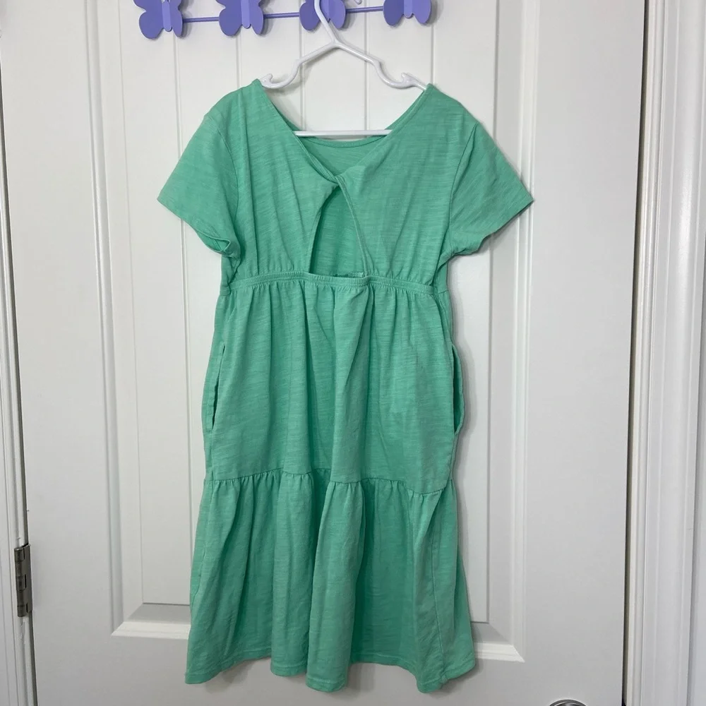 Cat & Jack girl’s turquoise tiered twisted back‎ pocket tshirt dress medium